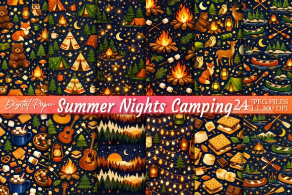 Download Summer Nights Camping Digital Paper - Night Collection