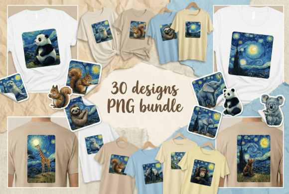 Download Starry Night Animal Art PNG Bundle - Night Collection