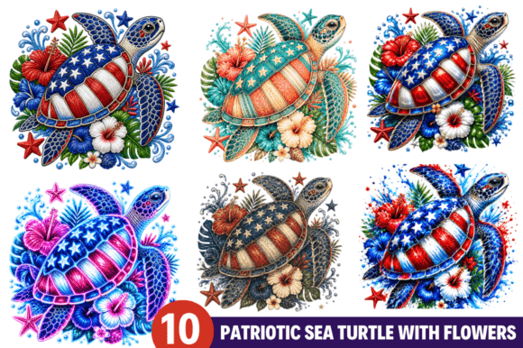 Download Patriotic Sea Turtle Clipart PNG Bundle - Sea turtle clipart Collection