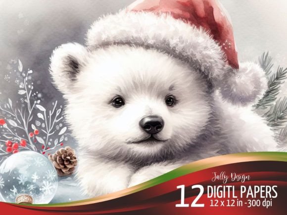 Download Cute Pòlar Bear at Christmas Night Scene - Night Collection