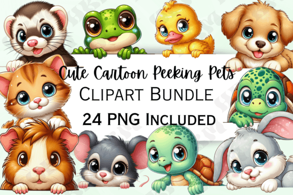 Download Cute Cartoon Peeking Pets Clipart - Pet Collection