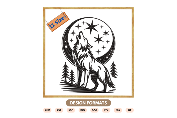 Download Howling Wolf at Night Embroidery Design - Night Collection