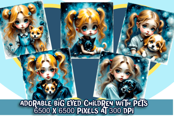Download Whimsical Big-Eyed Girls &amp; Their Pets - Pet Collection