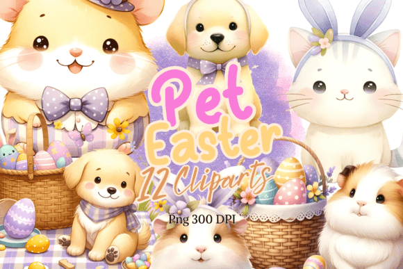 Download Cute Pets Easter Watercolor Clipart - Pet Collection