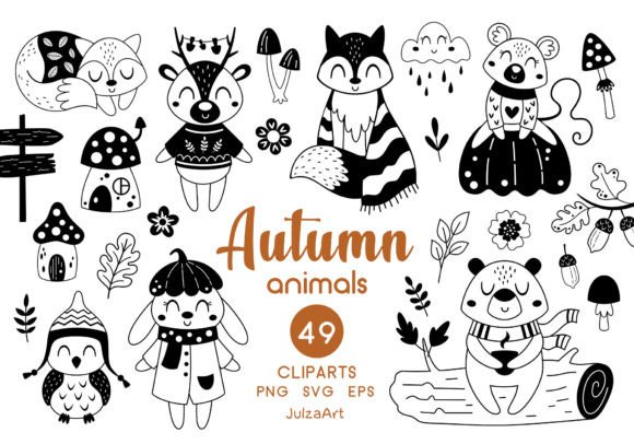 Download Black and White Autumn Animals Clipart - Premium Resources
