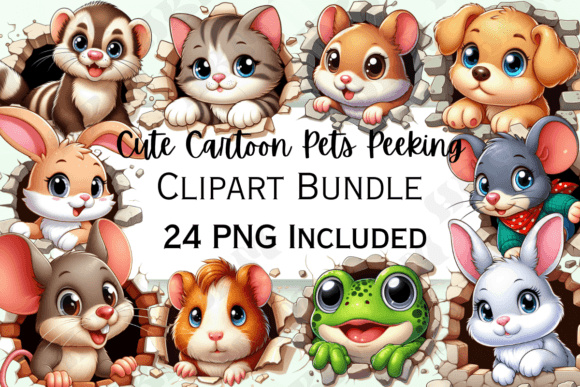 Download Cute Cartoon Pets Peeking Clipart - Pet Collection