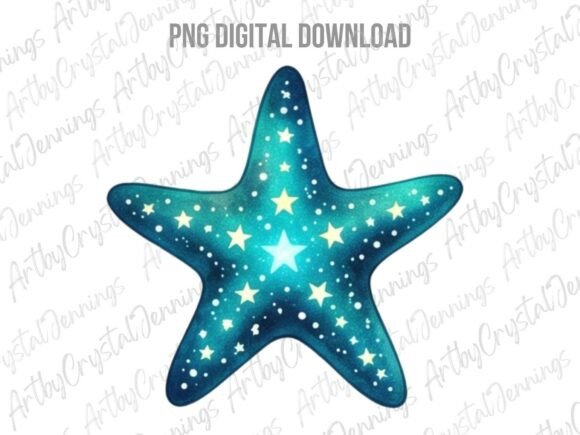 Download Teal Starfish Starry Night PNG - Night Collection