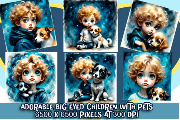 Download Whimsical Big-Eyed Boys &amp; Their Pets - Pet Collection